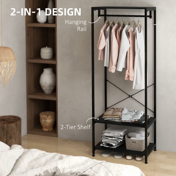 HOMCOM Coat Rack, 2-in-1 Clothes Stand with Shoe Storage for Hallway, Black - Image 4