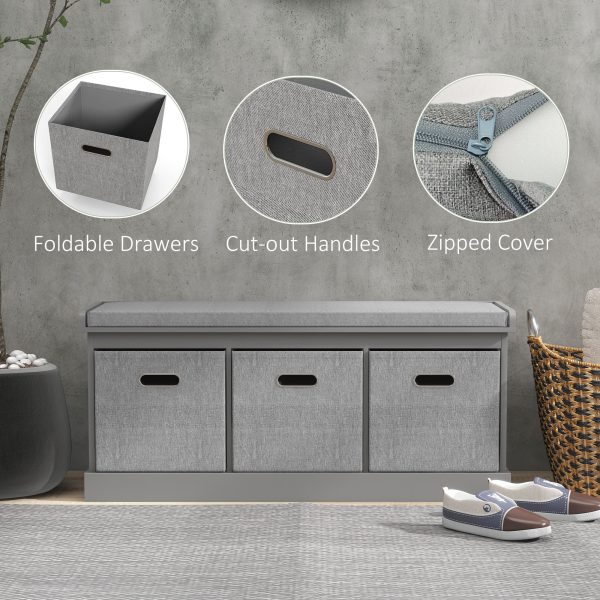 HOMCOM Shoe Bench with Cushioned Seat, 3 Fabric Drawers for Entryway Hallway - Image 2
