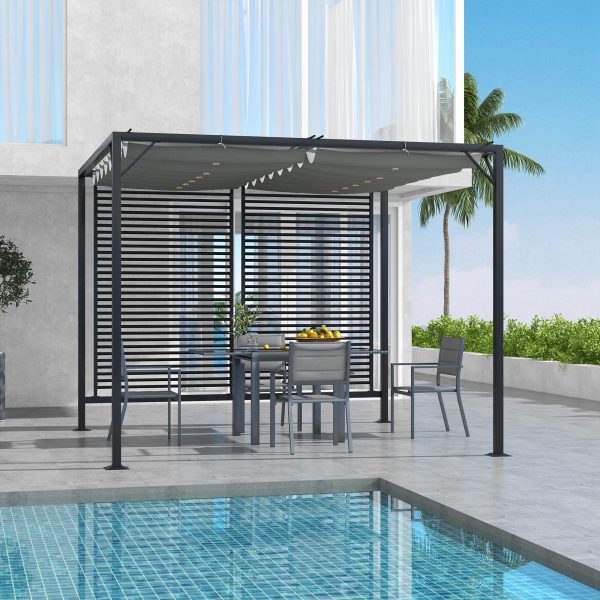 Outsunny Metal Pergola Patio Sun Shelter Grape Tent Retractable Canopy UV Cut - Image 2