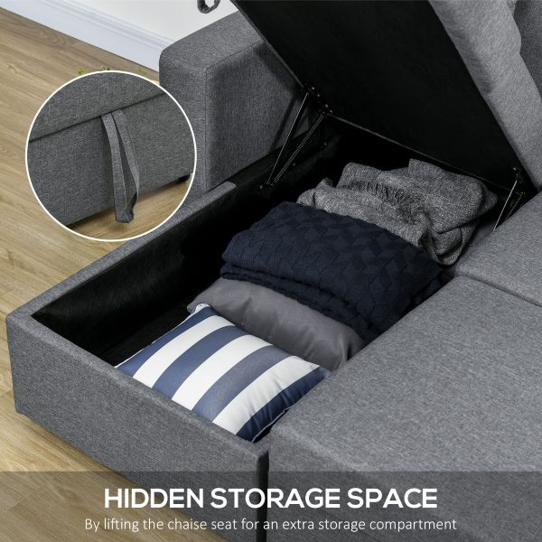 HOMCOM Corner Sofa Bed with Storage, 3 Seater Pull Out Sofa Bed, Dark Grey - Image 7