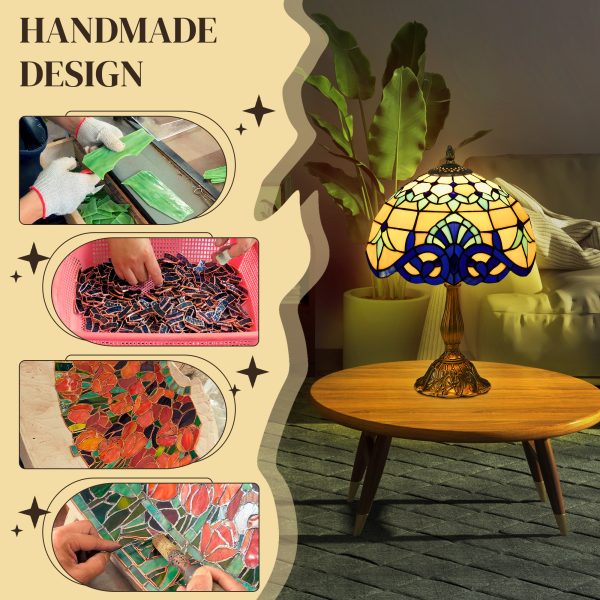 HOMCOM Stained Glass Table Lamp, for Bedroom Bedside, Bulb not Included - Image 3