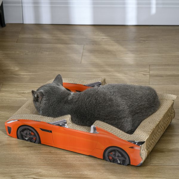 PawHut 2 in 1 Cat Scratching Board with Catnip, Car-shaped Cat Scratch Bed - Image 8