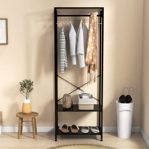 HOMCOM Coat Rack, 2-in-1 Clothes Stand with Shoe Storage for Hallway, Black - Image 6