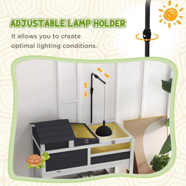 PawHut Tortoise House w/ Adjustable Lamp Holder, Openable Lid, Storage Shelf - Image 3