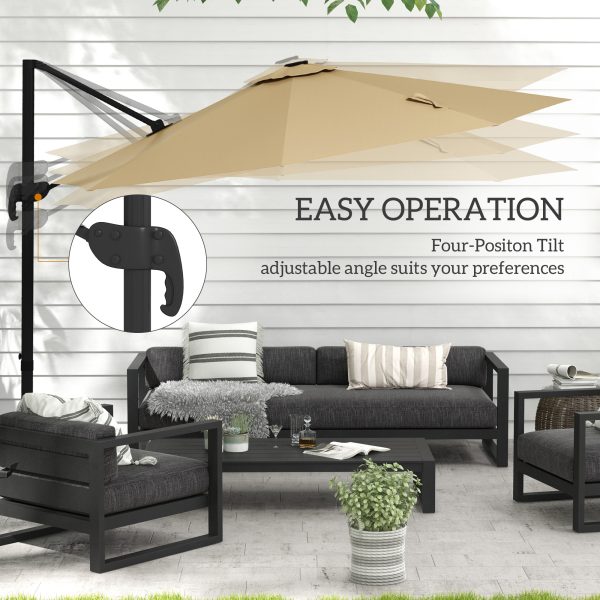 Outsunny 3(m) Solar LED Cantilever Parasol Adjustable Garden Umbrella Khaki - Image 4