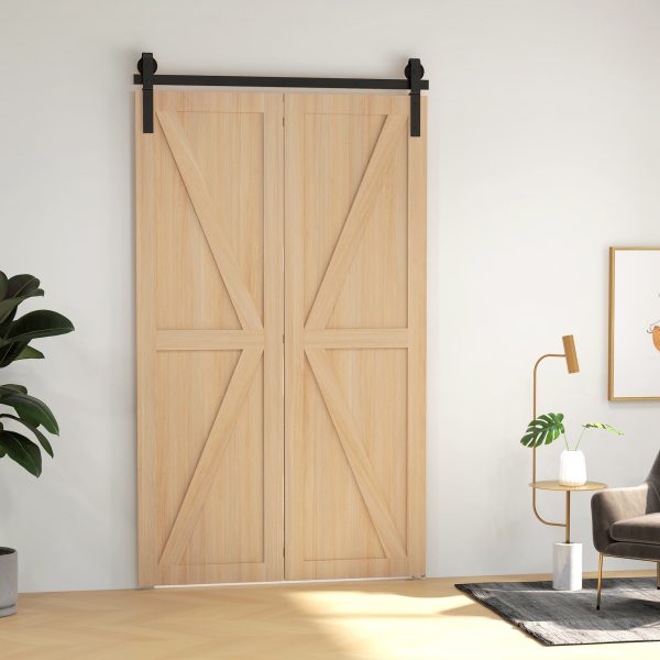 HOMCOM 4FT/122CM Bi-Folding Sliding Barn Door Hardware Kit Sliding Door Kit - Image 2