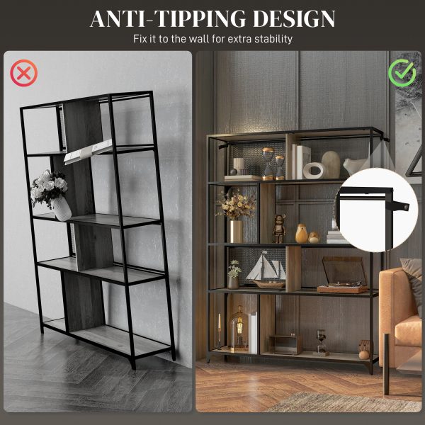 HOMCOM Industrial 5 Tier Book Shelf with Sliding Mesh Doors, for Living Room - Image 7