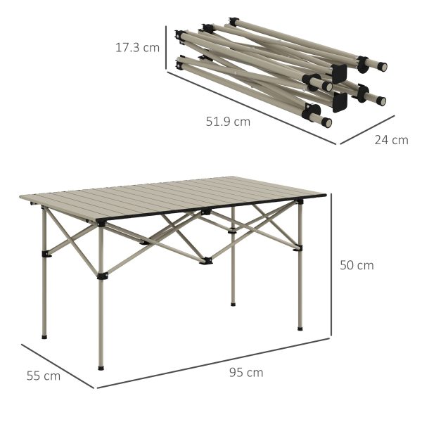 Outsunny Portable Camping Table with Roll Up Top, Khaki - Image 5