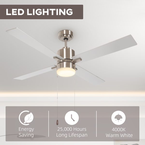 HOMCOM Mounting Reversible Ceiling Fan with Light, Pull-chain, Silver & Natural - Image 4