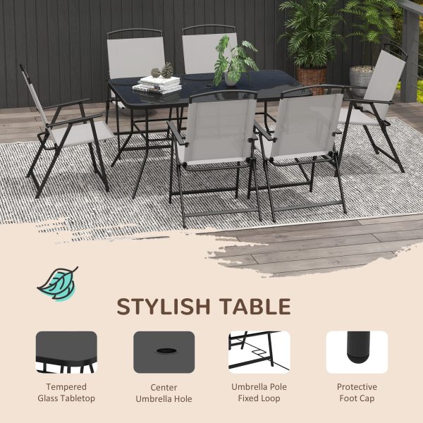 Outsunny 7 Pieces Garden Table and Chairs with Tempered Glass Top Grey - Image 3