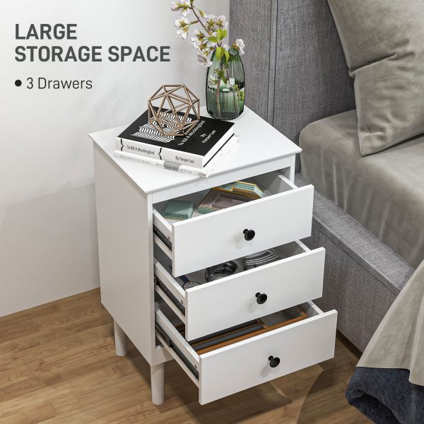 HOMCOM Bedside Table Set of 2, Bedside Cabinet w/ 3 Drawers, Modern Side Table, - Image 3