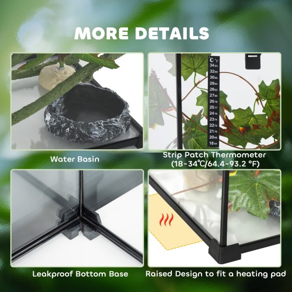 PawHut Glass Reptile Terrarium with Thermometer and Decor Kit, Heated, Black - Image 5