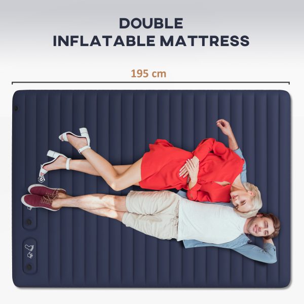 Outsunny Double Air Bed Inflatable Mattress, 195 x 140 x 10cm, Blue - Image 3