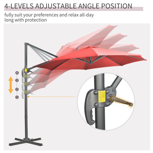 Outsunny 3 x 3(m) Cantilever Parasol Garden Umbrella with Cross Base Wine Red - Image 4