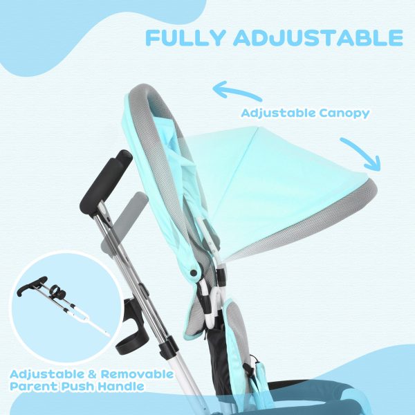 HOMCOM 6 in 1 Kids Trike, Stroller with Parent Handle, Green - Image 3