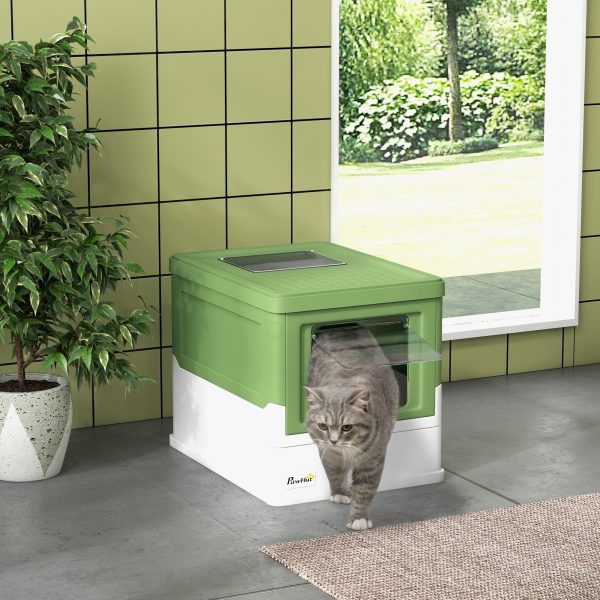 PawHut Hooded Cat Litter Box, Pet Toilet w/ Scoop, Tray - Light Green - Image 2