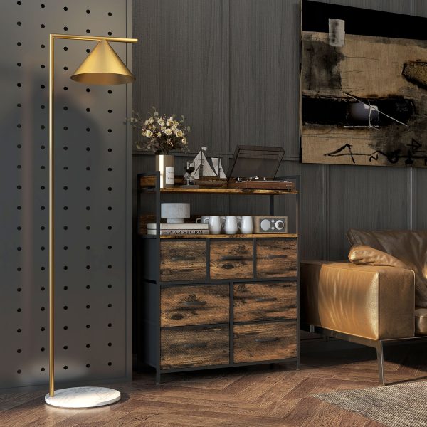 HOMCOM Bedroom Chest of Drawers 7 Drawer Dresser w/ Shelves, Rustic Brown - Image 8