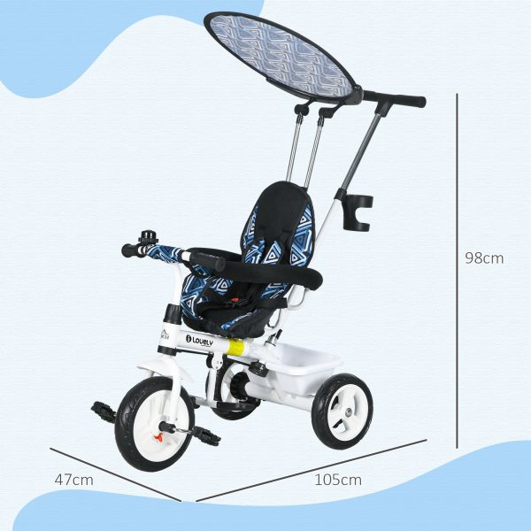 HOMCOM 6 in 1 Kids Tricycle w/ Removable Handle for 1.5+ year, Blue - Image 4