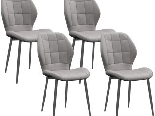 HOMCOM Modern Style Kitchen Chairs Set of 4 with Flannel Upholstered, Light Grey