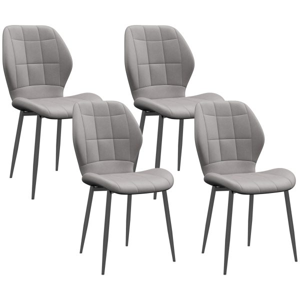 HOMCOM Modern Style Kitchen Chairs Set of 4 with Flannel Upholstered, Light Grey