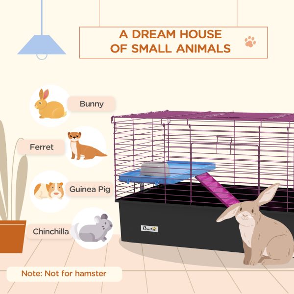 PawHut Small Animal Cage, Rabbit Guinea Pig Hutch, Pet Playhouse, Black - Image 3