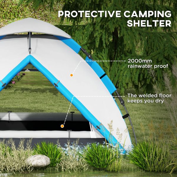 Outsunny 3-4 Man Camping Tent Portable with Bag, Quick Setup, Blue - Image 4