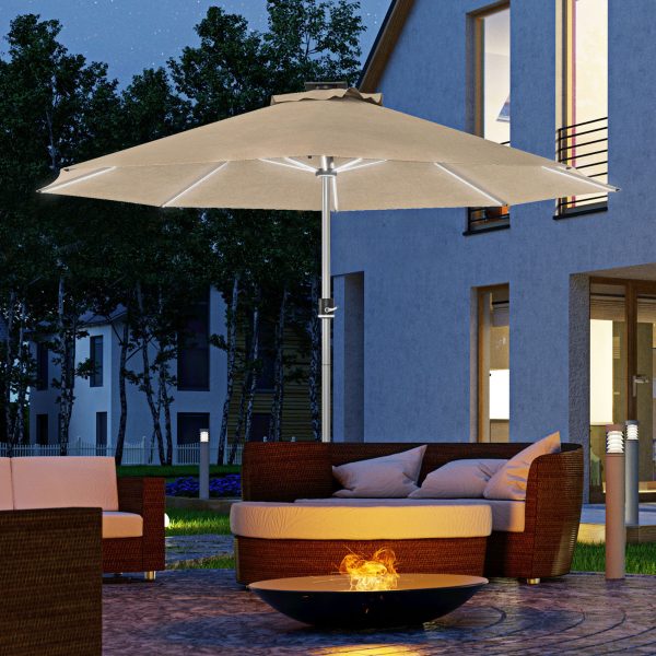 Outsunny Solar Patio Garden Parasol with Lights for Outdoor, Khaki - Image 3