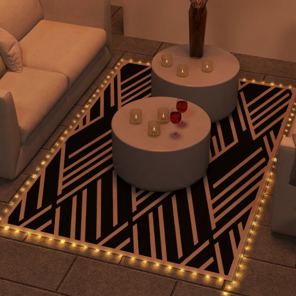 Outsunny Reversible Outdoor Rug with LED String Lights, Black and Coffee - Image 2