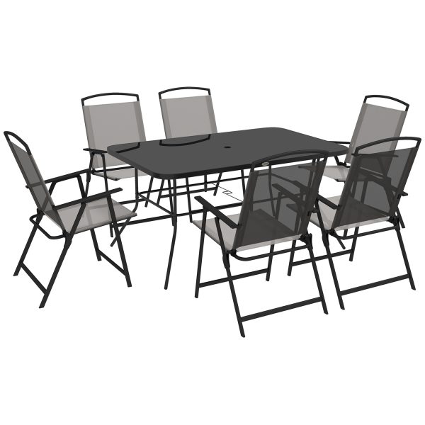 Outsunny 7 Pieces Garden Table and Chairs with Tempered Glass Top Grey