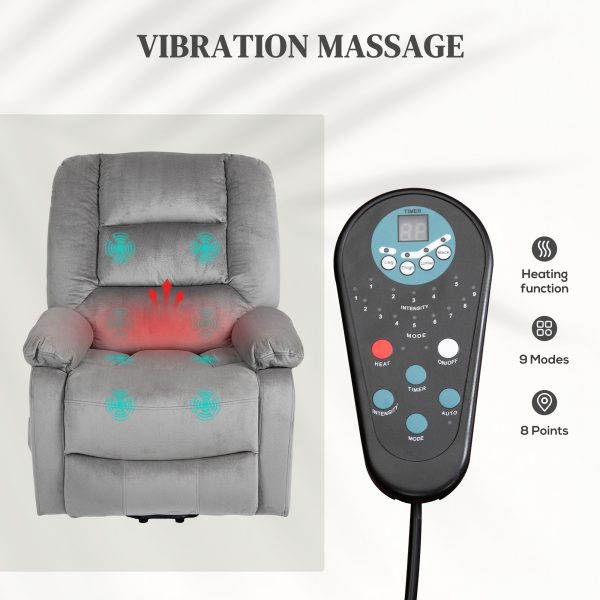 HOMCOM Riser and Recliner Chair Lift Chair with Vibration Massage, Heat, Grey - Image 5