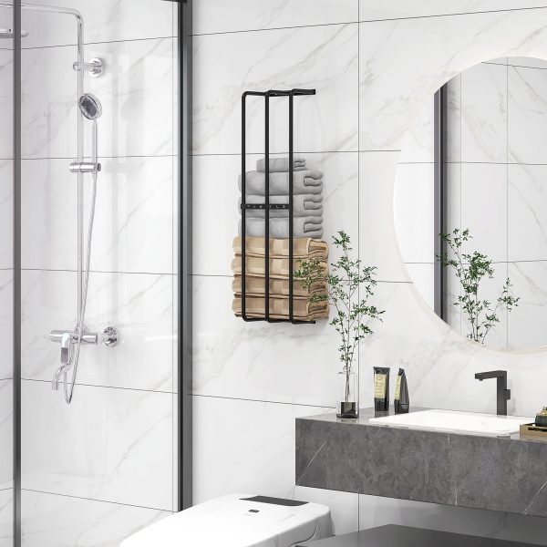 HOMCOM Metal Towel Rack Wall Mounted, 3 Bar Towel Rail for Bathroom, Black - Image 6