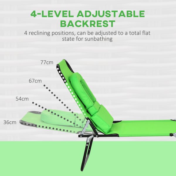 Outsunny Folding Sun Lounger Set of 2 Reclining Chair with Reading Hole Green - Image 3