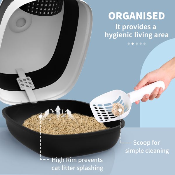 PawHut Foldable Cat Litter Tray Hooded Cat Litter Box w/ High Side, Black - Image 3
