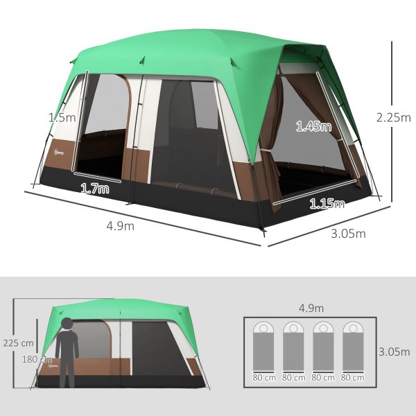 Outsunny Camping Tent with 3000mm Waterproof Rainfly & Screen Panels, Green - Image 4
