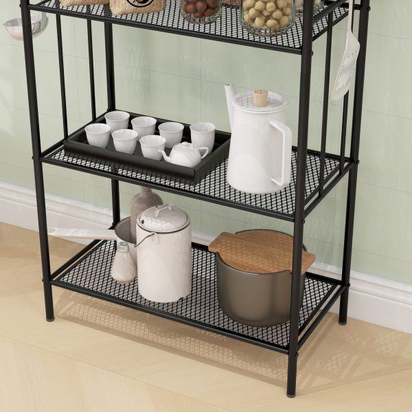 HOMCOM 5-Tier Kitchen Storage Unit, Microwave Stand with Open Shelves and Hooks - Image 3