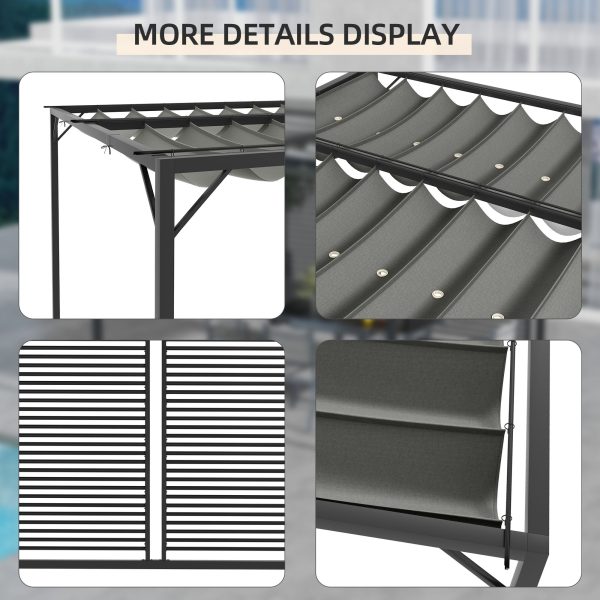 Outsunny Metal Pergola Patio Sun Shelter Grape Tent Retractable Canopy UV Cut - Image 4