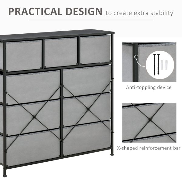 HOMCOM 9 Drawers Storage Chest Dresser Organizer Unit w/ Foldable Bin - Image 7
