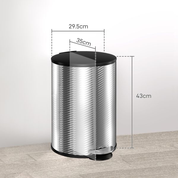 HOMCOM 20L Kitchen Pedal Bin, Stainless Steel Bin with Soft-close Lid, Silver - Image 5