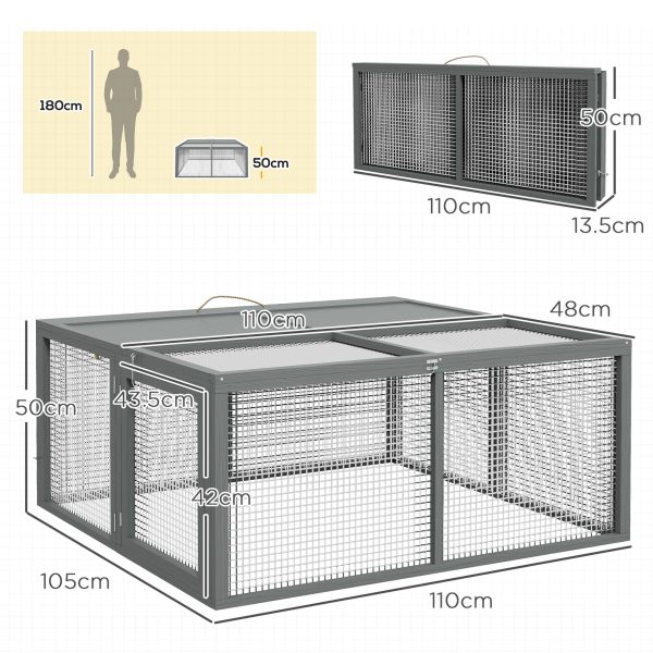PawHut Wooden Folding Rabbit Run for 2-3 Rabbits, Guinea Pig, Grey - Image 4