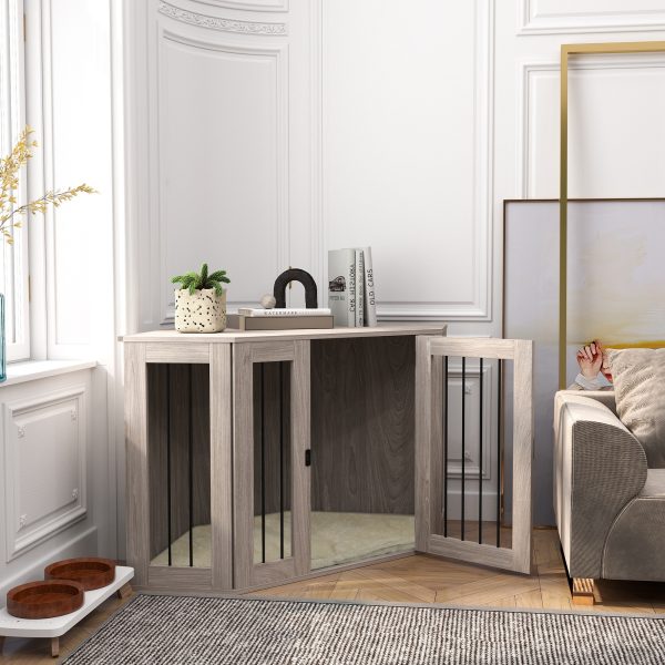 PawHut Dog Crate Furniture for Large Dogs w/ Cushion, Door - Walnut Brown - Image 8