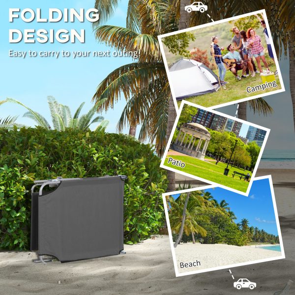 Outsunny Folding Sun Lounger Set of 2 with Sunshade Adjustable Backrest Grey - Image 4