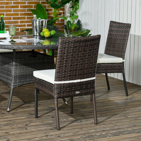 Outsunny 4 PCs Rattan Garden Chairs with Cushion, Wicker Dining Chairs, Brown - Image 2