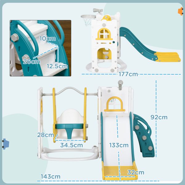 AIYAPLAY 6-in-1 Toddler Climber and Set w/ Basketball Hoop, Telescope Yellow - Image 5