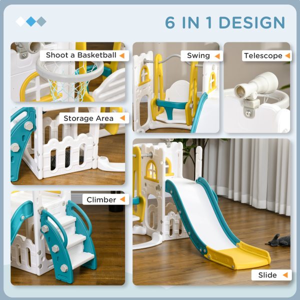 AIYAPLAY 6-in-1 Toddler Climber and Set w/ Basketball Hoop, Telescope Yellow - Image 3