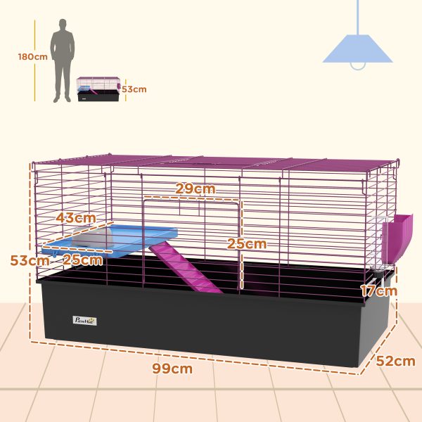 PawHut Small Animal Cage, Rabbit Guinea Pig Hutch, Pet Playhouse, Black - Image 5