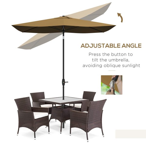 Outsunny 2 x 3(m) Garden Parasol Rectangular Market Umbrella w/ Crank Brown - Image 3