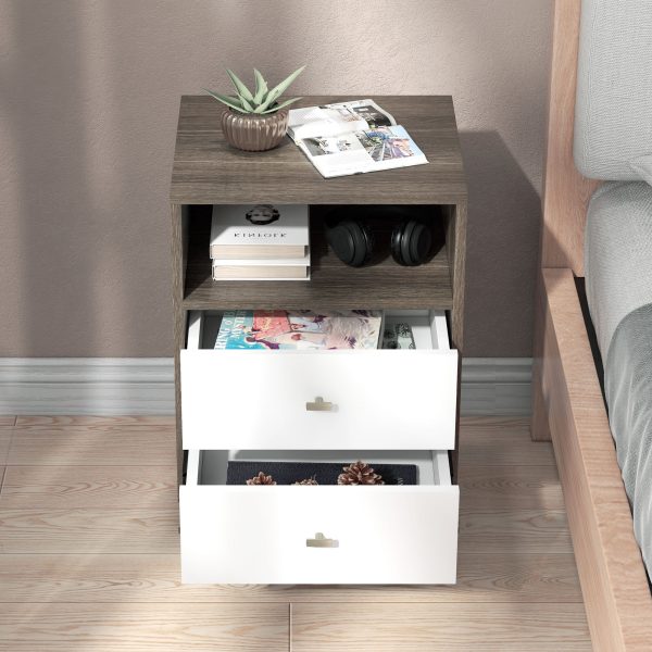 HOMCOM Bedside Tables Set of 2, Modern Nightstand with 2 Drawers and Open Cubby - Image 7