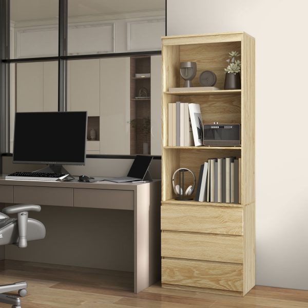 HOMCOM 180cm Tall Bookshelf Free Standing Storage Shelf Unit with Storage Oak - Image 6