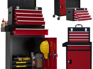 HOMCOM Tool Cabinet on Wheels with 5 Drawers Top Tool Chest Roller Cabinet Combo