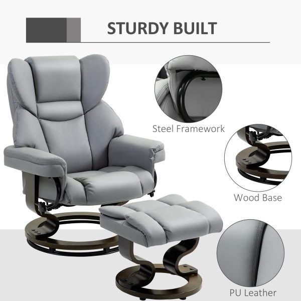 HOMCOM PU Leather Manual Reclining Armchair Footstool Padded Seat Light Grey - Image 4